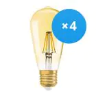 Confezione Multipack 4x Ledvance Vintage 1906 LED E27 Pera Oro 2.5W 220lm - 824 Bianco Molto Caldo | Sostitutiva 22W